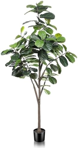 Faux Fiddle Leaf Fig Tree 7ft - Artificial Ficus Lyrata Plant in Pot - Fake Fig Tree for Indoor Modern Home House Office