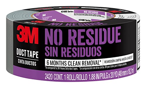 3M No Residue Duct Tape, 1.88 inches by 20 Yards, 2420-A, 1 roll, Grey