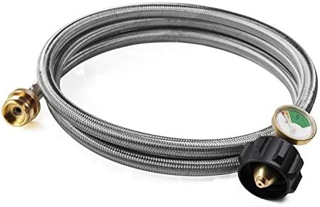 DOZYANT 6 Feet Stainless Braided Hose Adapter With Tank Gauge, 1 lb to 20 lb Propane Converter for Stove, Tabletop Grill and More 1lb Portable Appliance