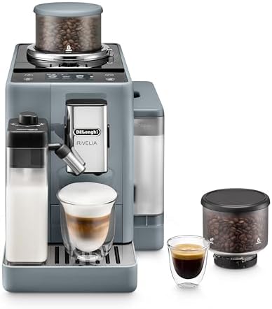De'Longhi Rivelia Automatic Espresso Machine, Grinder & Frother, Easy Bean Switching, Pebble Gray