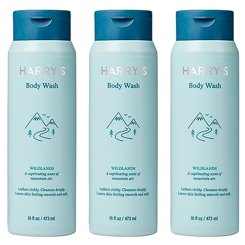 Harry's Body Wash Shower Gel for Men - Wildlands Scent - (3 Pack) 16 fl oz - Sensitive Skin Body Wash - No Parabens, Sulfates, or Dyes