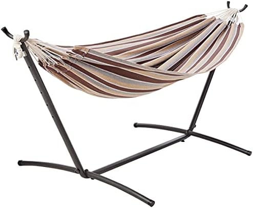 Amazon Basics Double Hammock with 9-Foot Space Saving Steel Stand and Carrying Case, 450 lb Capacity, Cream Wave, 110x47x43 inches