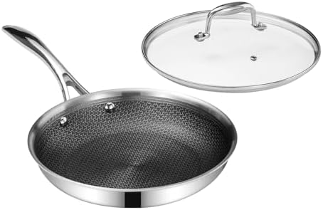 DELUXE Hybrid Ceramic Nonstick 10-Inch Fry Pan with Tempered Glass Lid, Skillet with Stay-Cool Handles, Dishwasher&Oven Safe, PFOA Free Compatible with All Cooktops