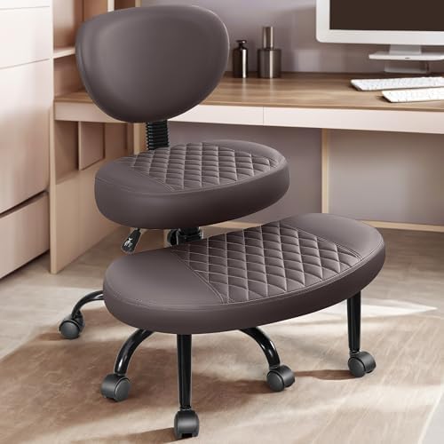 Ergonomic Cross Legged Office Chair with Wheels - Adjustable Height for Meditation, ADHD Desk & Yoga - Wide Criss Cross Design with Lumbar Support, Kneeling Chair - Dark Brown