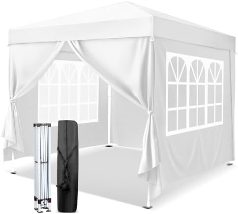 VINGLI 10x10 Pop Up Canopy Tent with Sidewalls, Outdoor Gazebo Canopy Tent, Patio Event Tents Outdoor Commercial Canopy for Parties (White)