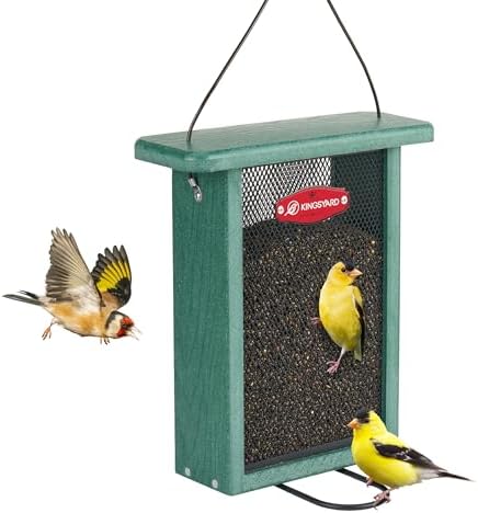 Kingsyard Metal Mesh Bird Feeder for Outdoors Hanging, Finch Feeder for Nyjer/Thistle, Sliding Mesh & Built-in Perch, Recycled Plastic, Green