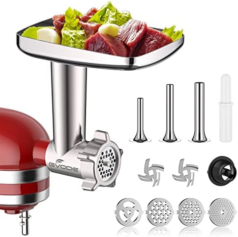 Metal Food Grinder Attachment for KitchenAid Stand Mixers, Meat Grinder for Kitchen Aid Included 3 Sausage Stuffer Tubes, 4 Grinding Plates, 2 Grinding Blades, Kubbe Meat Processor Accessories