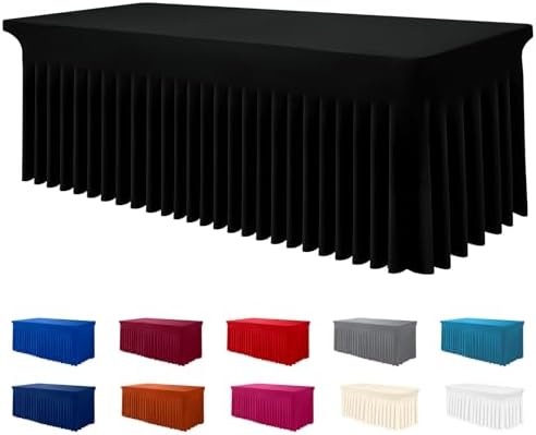 Smiry Spandex Tablecloth, Elastic Fitted Stretch Tablecloth for 6FT Rectangle Tables, Waterproof Washable Table Cover Skirt for Outdoor, Wedding, Banquet & Parties (Black, 72Lx30Wx30H Inch)