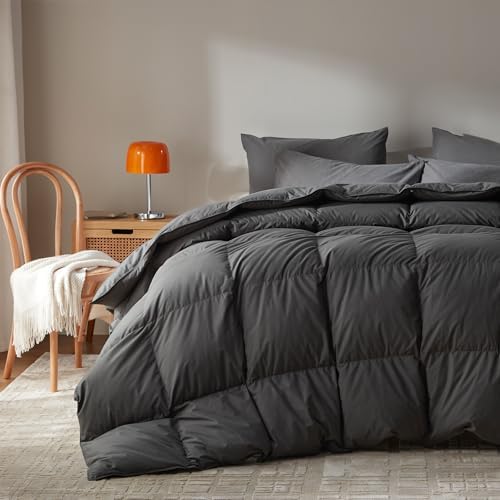Goose Feather Down Comforter Queen Size,100% Organic Cotton Duvet Insert,All-Season Luxury Duvet Insert with Baffle Box Design, 750+Fill Power Hotel Collection Bedding Comforter