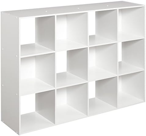 ClosetMaid Cubeicals 12 Cube Storage Shelf Organizer Bookshelf, Stackable, Vertical Or Horizontal, Easy Assembly, Wood, White Finish