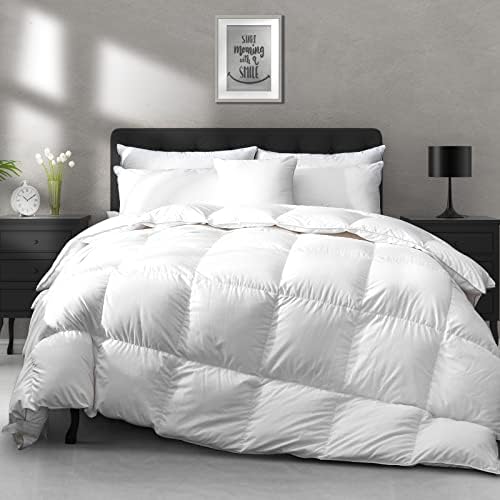 APSMILE Luxury All Season Down Feather Fibers Comforter Full/Queen Size Duvet Insert - 100% Organic Cotton, High Fill Power Medium Warmth, (Ivory White, 90X90)