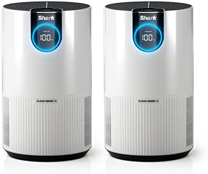 Shark Air Purifiers For Home Pets, 2 Pack, Allergies, Pet Hair, HEPA Air Filter, 500 Sq Ft, Small Room, Bedroom, Odor Eliminator Clean Sense, Captures 99.98% of Particles, Pet Dander, Fur, HP102PK2