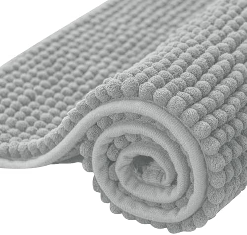 SUBRTEX Bathroom Rugs Chenille Bath Rug Soft Short Plush Bath Mat Soft Shower Mat Water Absorbent Shower Mat Quick Dry Machine Washable(Light Gray,20" x 32")