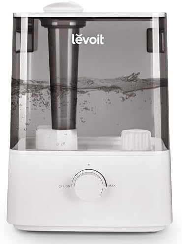 LEVOIT Classic300 Ultrasonic Top Fill Humidifier, Extra Large 6L Tank Last 60-Hour - Super Quiet, Easy to Use and Clean, 360ยฐ Rotation Nozzle, Simple Knob Control, Handle, Auto Shut Off, Gray