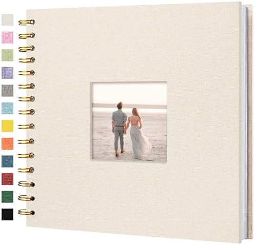 8 x 8 Inch Scrapbook Photo Album Linen Cover, Hardcover Kraft White Pages Memory Book, for Travel Wedding Guest Book Christmas Baby Shower (20 Sheets/ 40 Pages,Beige)