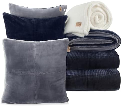 UGG Comforter Set 5 Piece Bed in a Bag with Throw Blanket, Decorative Pillow, Shams, and Reversible Comforter Hypoallergenic Washable Luxury Warm Fluffy Bedding Set, Navy Blue, King Size (Remina)