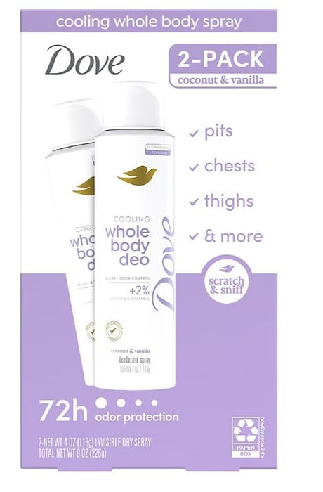 Dove Whole Body Aluminum Free Invisible Spray Deodorant, 2 pk.