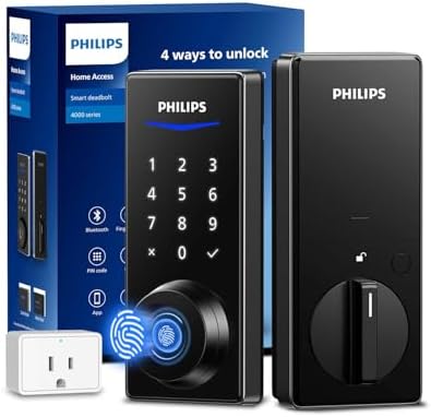 Philips Wi-Fi Smart Door Lock, Keyless Entry Door Lock with App Control,Fingerprint ID,Auto Lock,Keypad Deadbolt with Wi-Fi Bridge Adaptor,Smart Locks for Front Door-Matte Black