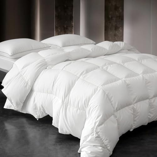 Down Fibers Comforter Oversize King Size,Luxurious All Seasons Hotel Collection Duvet Insert,54 Oz High Bulkiness Medium Warmth,Fluffy & Breathable for Bedroom, Guestroom, Hotel (White,120x98)