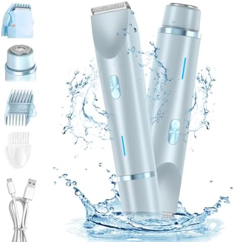 Dermave Bikini Shaver,Bikini Trimmer for Women,2025 Upgrade Dual Head Shaver Women,2 in 1 Wet & Dry Waterproof Electric Bikini Trimmer for Face, Body & Intimate Areas,Blue