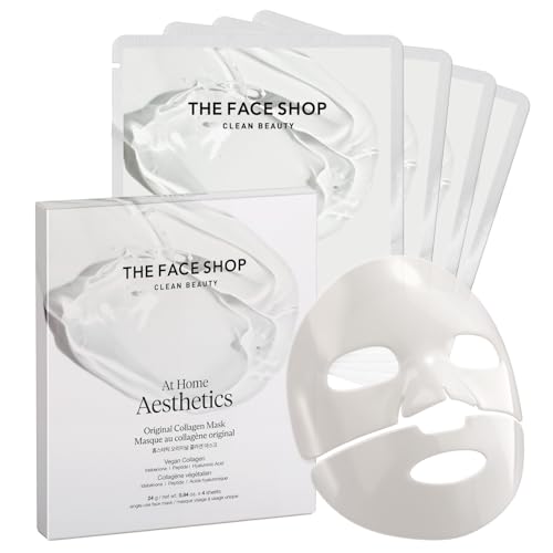 The Face Shop At Home Aesthetics Vegan Collagen Face Mask, Korean Glass Skin Care, Original & Vita-Toning Sheet Mask, Anti-aging Vitamin Hydrogel Face Sheet Mask for Firming, Elasticity, Moisturizing