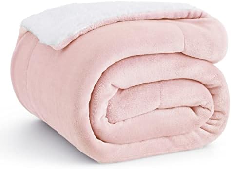 Bedsure Sherpa Fleece Throw Blanket Twin Size for Couch - Thick and Warm, Soft Fuzzy Plush Twin Blanket for Winter, Pink, 60x80 Inches