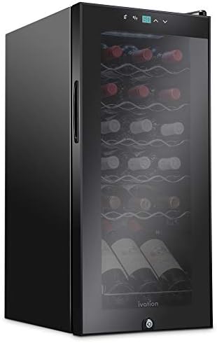 Ivation 18 Bottle Compressor Wine Cooler Refrigerator w/Lock, Large Freestanding Wine Cellar For Red, White, Champagne or Sparkling Wine, 41f-64f Digital Temperature Control Fridge Glass Door Black