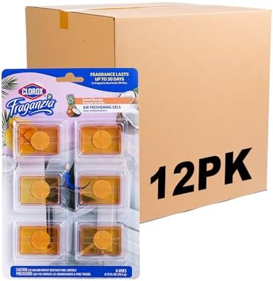 Clorox Fraganzia Adhesive Air Freshening Gels in Island Escape | No-Plug, Battery-Free Air Freshener for Garbage Cans & More, Air Freshener Units, 6 Count - 12 Pack