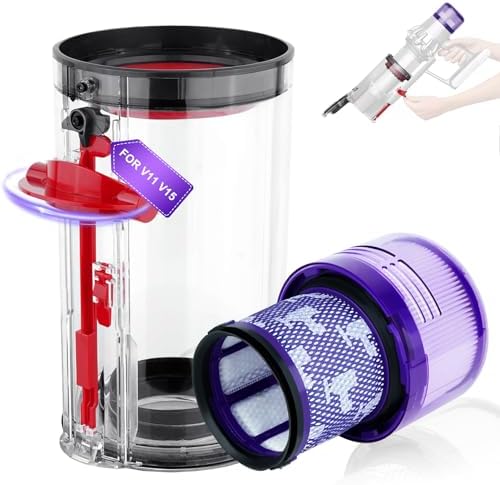 V11 Bin Replacement and Filter for Dyson V11 Absolute/Torque Drive/Animal Vacuum Cleaner, Large Bin Part for Dyson V15 Detect/Absolute/Total Clean Part no. 970050-01, 965443-01 and 970013-02