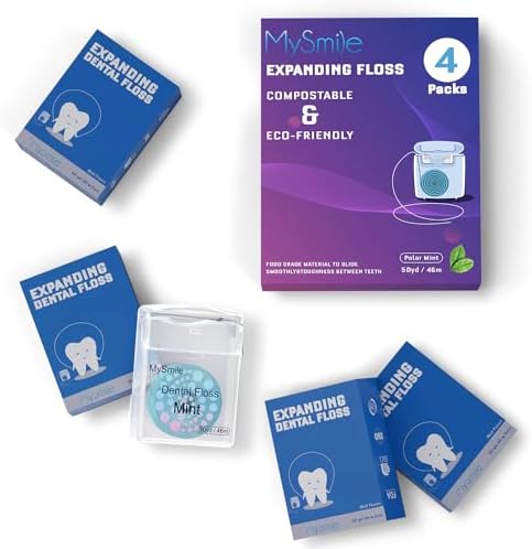 MySmile Woven Dental Floss, Effective Plaque Removal, Cruelty Free Tooth Floss, Mint, Waxed, Expanding, Vegan, Kid-Friendly String Floss with Coconut Oil, 50 Yards