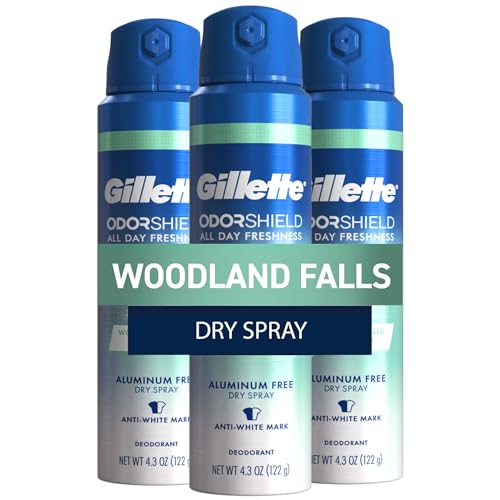 Gillette Aluminum Free Deodorant for Men, Dry Spray Woodland Falls, 4.3oz (Pack of 3)