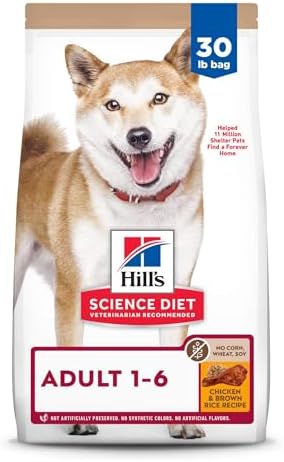 Hill's Science Diet Adult 1-6, Adult 1-6 Premium Nutrition, Dry Dog Food, No Corn, Wheat, Soy Chicken & Brown Rice, 30 lb Bag