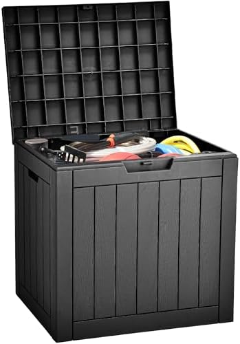 YITAHOME 31 Gallon Outdoor Storage Deck Box, Waterproof Resin Package Delivery and Storage Box with Lockable Lid for Patio Furniture Cushions, Pool Accessories, Garden Tools, Black