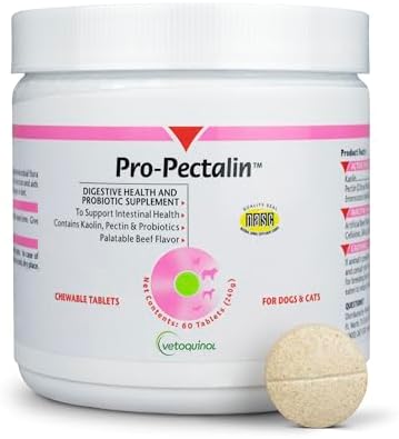 Vetoquinol Pro-Pectalin Chewable Tablets for Dogs & Cats, Helps Relieve Occasional Diarrhea, Situational Diarrhea Relief with Kaolin and Pectin, Contains Beneficial Probiotic Bacteria, 60ct