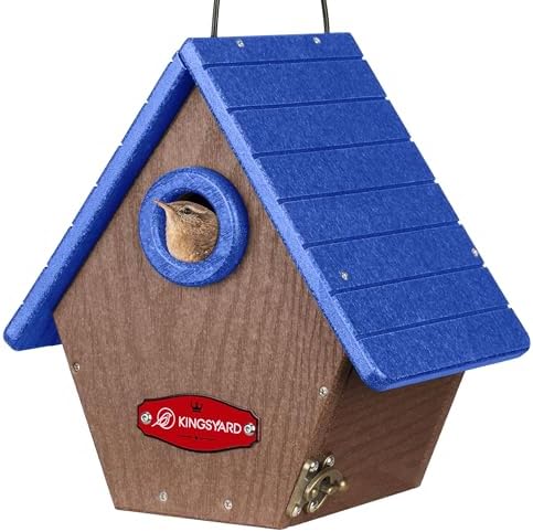 Kingsyard Recycled Plastic Bird House for Outdoors - Hanging Nesting Box with Predator Guard & Air Vents for Wren Finch Chickadee, Blue