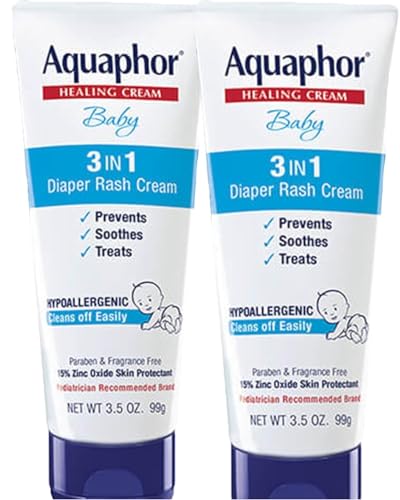 Aquaphor Baby Diaper Rash Cream, 3-in-1 Diaper Rash Relief, 3.5 Oz Tube, Pack of 2