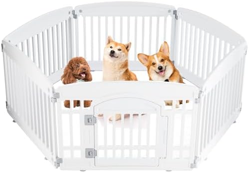 SMUG Dog Playpen 6-Panel 24" | Safe & Secure Indoor/Outdoor Pet Fence | Folding & Portable | 35 x 35 x 24IN, Ideal for Small to Medium Dogs | Easy to Clean (White)