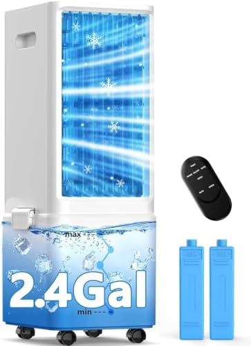 Windowless Air Conditioner w/ 4 Modes & 3 Speeds, Waterless Alert, 2.4-Gal Tank for 20H Cooling, 12H Timer, 20FT Remote, 70ยฐ Auto Swing Evaporative Air Cooler, Portable AC Unit for Bedroom