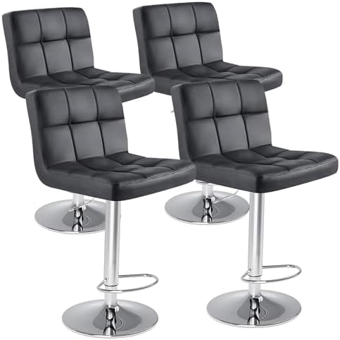 DUMOS Bar Stools Set of 4, 24 inch Counter Height Bar Stools, Upholstered Modern Kitchen Barstools with Metal Base, PU Leather Saddle Stools for Kitchen Island, Modern Black
