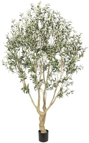 Realead Faux Olive Tree 7ft - Large Artificial Olive Tree Indoor with Realistic Leaves and Olives - Full and Grand Design Fake Olive Tree with Sturdy Base for Indoor Outdoor Office Decor