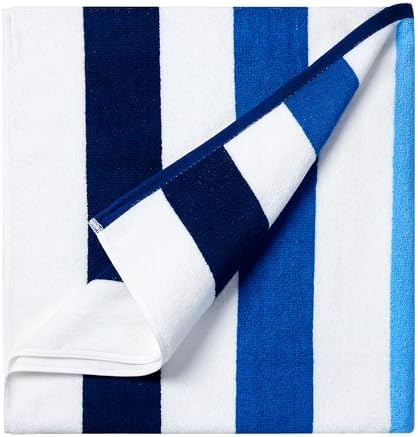 Cotton Oversized Beach Towel - Extra Large 40"X70" Plush Thick Pool Towel, XL Fluffy Multi Blue Beach Towels Stripe Swimming Towel for Adults Mens Women