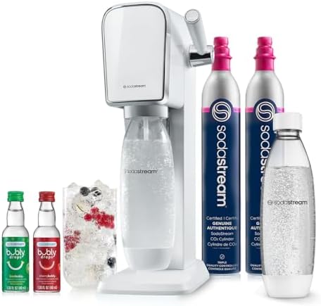 SodaStream - ART Sparkling Water Maker | VALUE BUNDLE | CQC CO2 system | Includes 2x CO2 Cylinders, 2x 32 Fl Oz Dishwasher Safe Bottles, 2x Bubly Flavor Drops | Combine with Pepsi Flavors | White