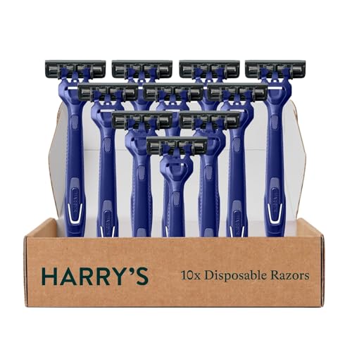 Harry's Men's Disposable Razors, 3-Blade Razors with Lubricating Strip and Pivoting Head, 10 count(Pack of 1)