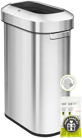 EKO Urban 24 Gallon/ 90 Liter Open Top Stainless Steel Slim Commercial Trash Can, Tall Kitchen Garbage Bin, Heavy-Duty Commercial Grade Large Trash Can for Home, Office, Hotel, Cafe, Restaurant, Dorm