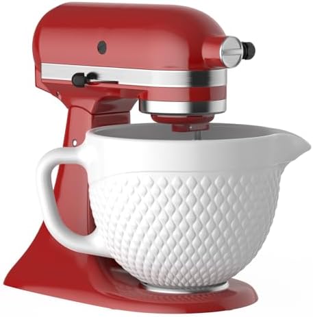 GVODE Ceramic Mixer Attachment Fit 4.5-5Q Tilt-Head Models, 5Qt Ceramic Bowl for Kitchenaid Mixers, Vintage Pineapple Design | Microwave & Dishwasher Safe Baking Accessories