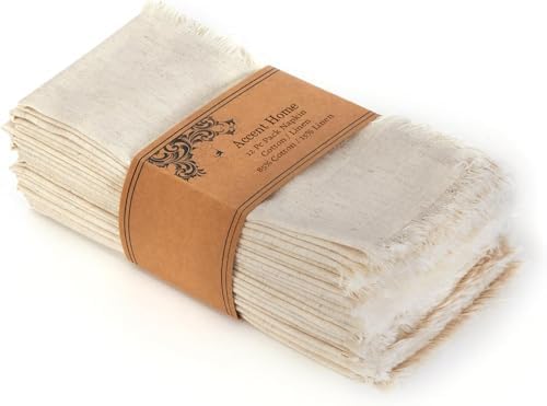 ACCENTHOME Natural Cotton Linen Napkin Set of 12 18x18 inch Dinner Napkins - Washable Soft Premium Hotel Quality Reusable Napkins Perfect Table Napkins for Family Dinners, Weddings & Everyday Use