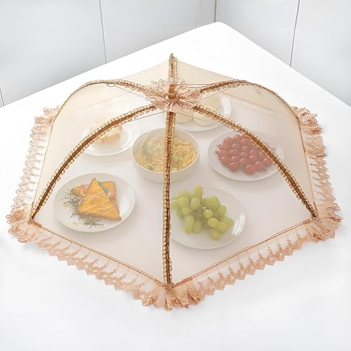 (3 pack) Extra Large Food Cover, 32"x32" Pop-Up Food Nets, Mesh Food Covers Tent Umbrella for Outdoors, Screen Tents, Parties Picnics, BBQs, Reusable and Collapsible Food Tents