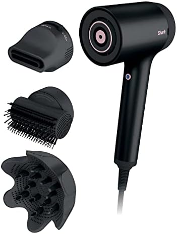 Shark HD125CO Hair Blow Dryer HyperAIR Fast-Drying with IQ 2-in-1 Concentrator and Styling Attachments, Auto Presets, Rotatable Hot Air Brush, No Heat Damage, Ionic, Black (Renewed)