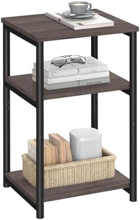 VASAGLE Side Table, Small End Table, Tall Nightstand for Living Room, Bedroom, Office, Bathroom, Chestnut Brown and Classic Black ULET273B74