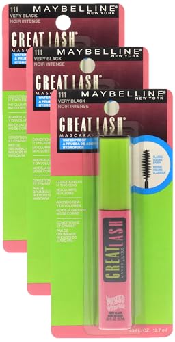 Maybelline Great Lash Waterproof Mascara, Very Black, 1 Tube (Pack of 3)